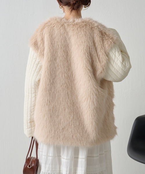 COLLAGE GALLARDAGALANTE（コラージュガリャルダガランテ）の「ファーストライプキルトジャケット/WEB限定（ダウンジャケット/コート・レディース・ブラック/アイボリー・FREE）」の6枚目の写真