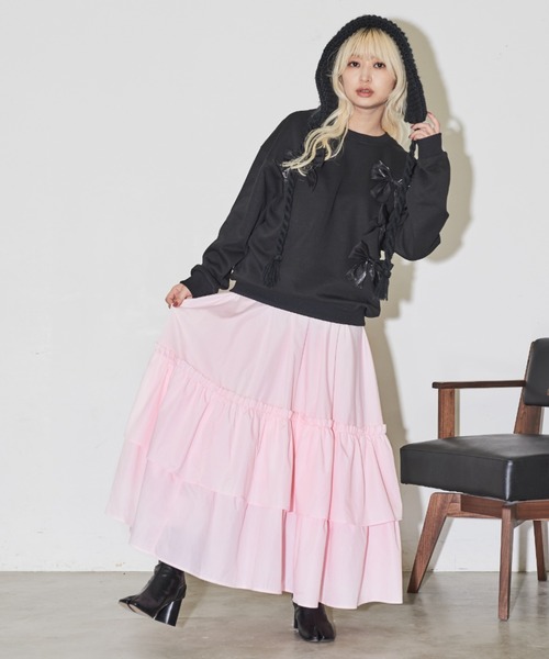 MERLOT(メルロー)の「ボリュームティアードスカート(スカート・レディース・ホワイト/ブラック/ピンク・FREE)」の4枚目の写真