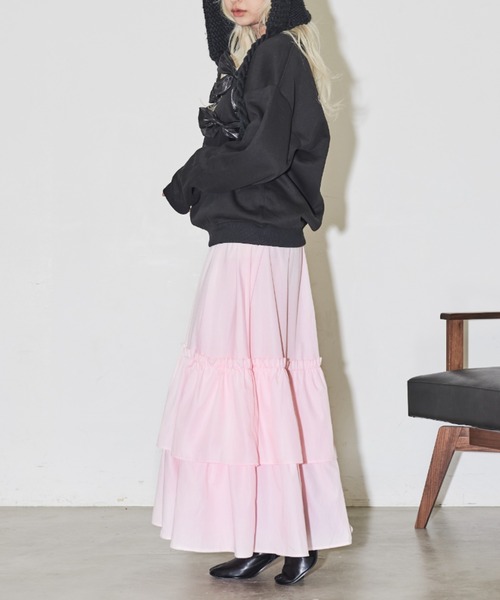 MERLOT(メルロー)の「ボリュームティアードスカート(スカート・レディース・ホワイト/ブラック/ピンク・FREE)」の5枚目の写真