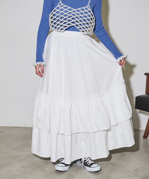 MERLOT(メルロー)の「ボリュームティアードスカート(スカート・レディース・ホワイト/ブラック/ピンク・FREE)」の9枚目の写真