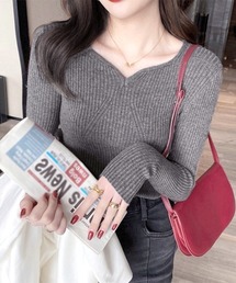 リブニットトップス レディース 大人秋服