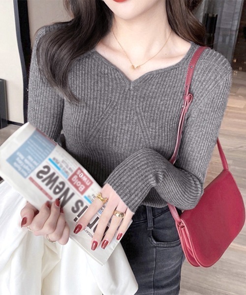 Miniministore(ミニミニストア)の「リブニットトップス レディース 大人秋服(ニット/セーター・レディース・ホワイト/グレー/アイボリー/ベージュ/ブラック/ダークブラウン・フリー)」の4枚目の写真