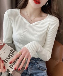 リブニットトップス レディース 大人秋服