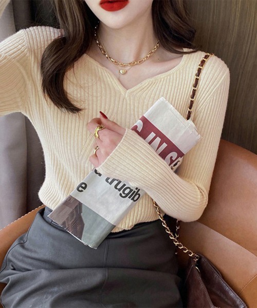 Miniministore(ミニミニストア)の「リブニットトップス レディース 大人秋服(ニット/セーター・レディース・ホワイト/グレー/アイボリー/ベージュ/ブラック/ダークブラウン・フリー)」の8枚目の写真