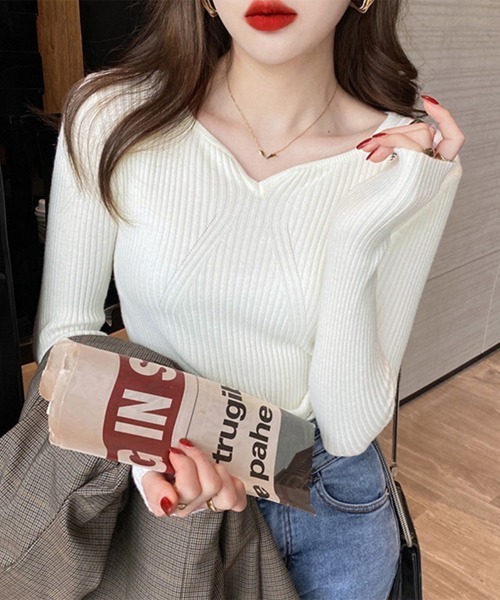Miniministore(ミニミニストア)の「リブニットトップス レディース 大人秋服(ニット/セーター・レディース・ホワイト/グレー/アイボリー/ベージュ/ブラック/ダークブラウン・フリー)」の10枚目の写真