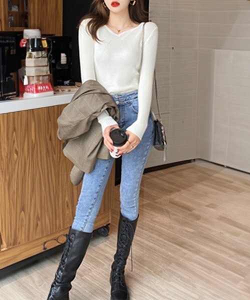 Miniministore(ミニミニストア)の「リブニットトップス レディース 大人秋服(ニット/セーター・レディース・ホワイト/グレー/アイボリー/ベージュ/ブラック/ダークブラウン・フリー)」の11枚目の写真