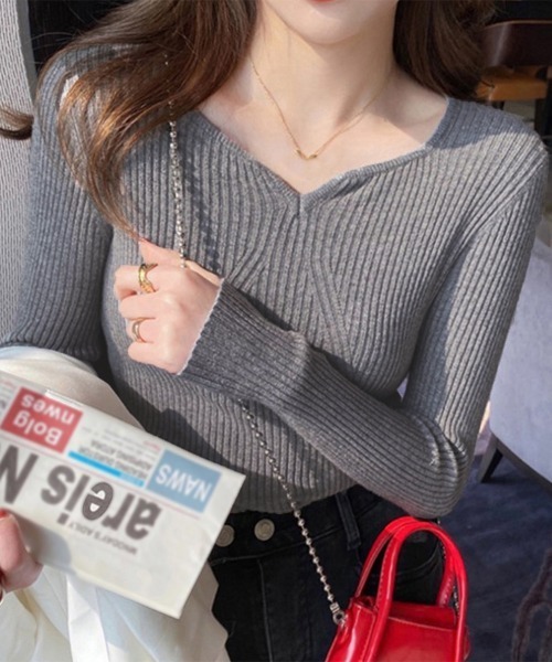 Miniministore(ミニミニストア)の「リブニットトップス レディース 大人秋服(ニット/セーター・レディース・ホワイト/グレー/アイボリー/ベージュ/ブラック/ダークブラウン・フリー)」の14枚目の写真