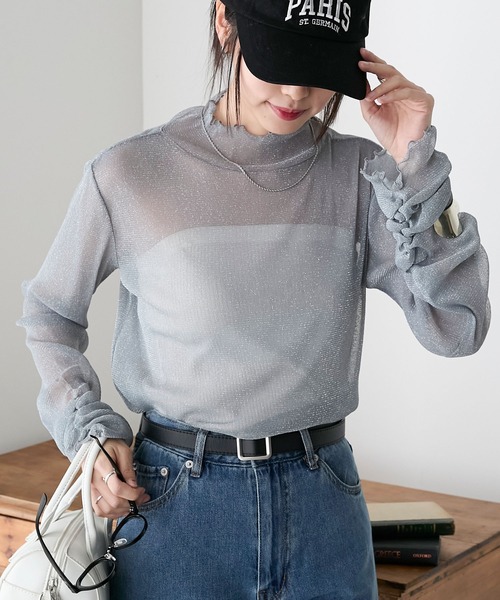 BONLECILL(ボンルシール)の「シアーラメメローインナープルオーバー(Tシャツ/カットソー・レディース・ブラック/グレイッシュブルー/グレー/ピンク/ミント/オフホワイト/チャコールグレー/モカ/ワイン・FREE)」の7枚目の写真