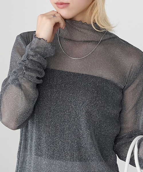 BONLECILL(ボンルシール)の「シアーラメメローインナープルオーバー(Tシャツ/カットソー・レディース・ブラック/グレイッシュブルー/グレー/ピンク/ミント/オフホワイト/チャコールグレー/モカ/ワイン・FREE)」の1枚目の写真