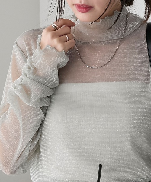BONLECILL(ボンルシール)の「シアーラメメローインナープルオーバー(Tシャツ/カットソー・レディース・ブラック/グレイッシュブルー/グレー/ピンク/ミント/オフホワイト/チャコールグレー/モカ/ワイン・FREE)」の12枚目の写真