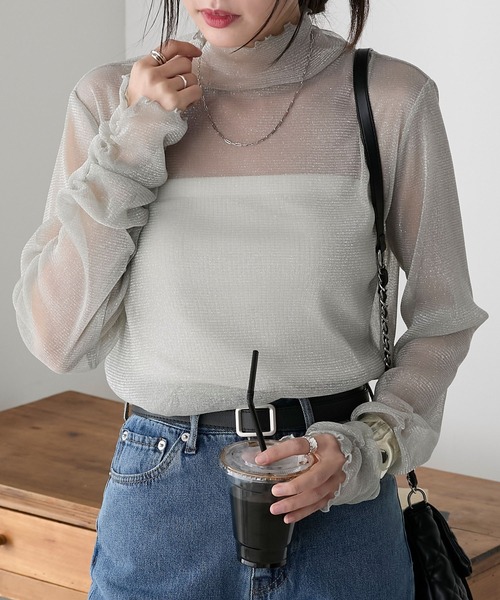 BONLECILL(ボンルシール)の「シアーラメメローインナープルオーバー(Tシャツ/カットソー・レディース・ブラック/グレイッシュブルー/グレー/ピンク/ミント/オフホワイト/チャコールグレー/モカ/ワイン・FREE)」の20枚目の写真