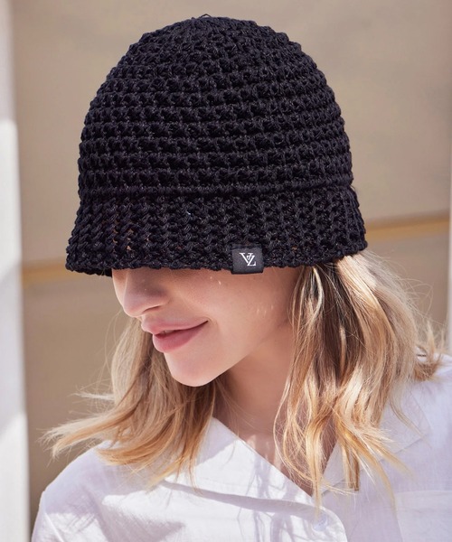 ★VARZAR★ Monogram Label Knit Punching Summer Bucket Hat Bl Monogram label knit punching summer bucket hat Cream