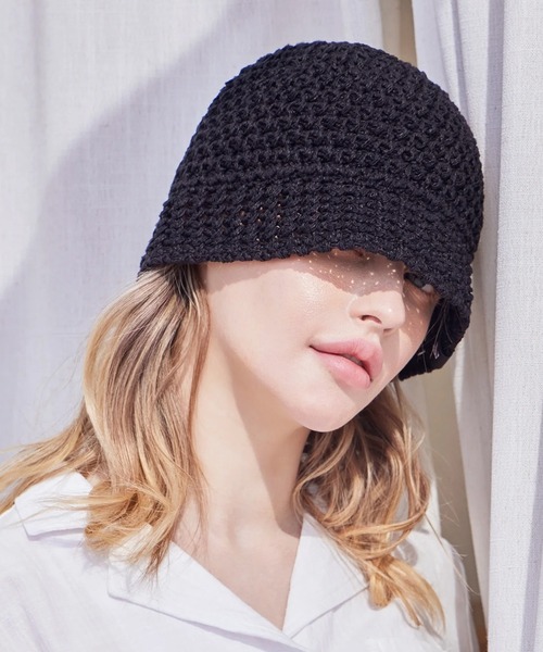 ★VARZAR★ Monogram Label Knit Punching Summer Bucket Hat Bl VARZAR（バザール）の「VARZAR/バザール monogram label knit