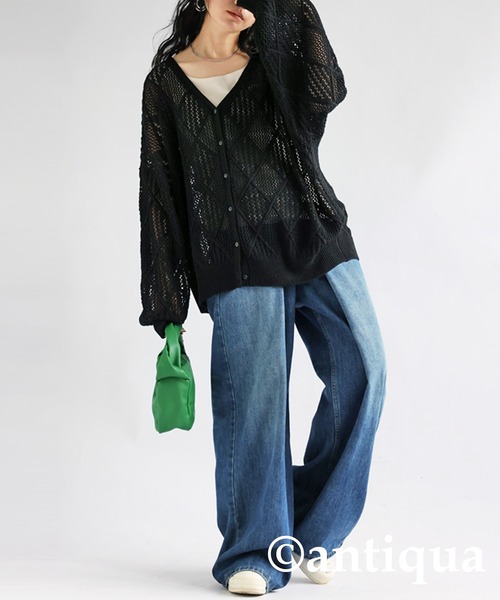 antiqua(アンティカ)の「麻タッチニットカーディガン(カーディガン/ボレロ・レディース・ブルー/ブラック/アイボリー・FREE)」の13枚目の写真
