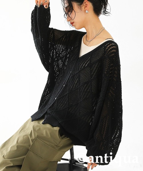 antiqua(アンティカ)の「麻タッチニットカーディガン(カーディガン/ボレロ・レディース・ブルー/ブラック/アイボリー・FREE)」の10枚目の写真