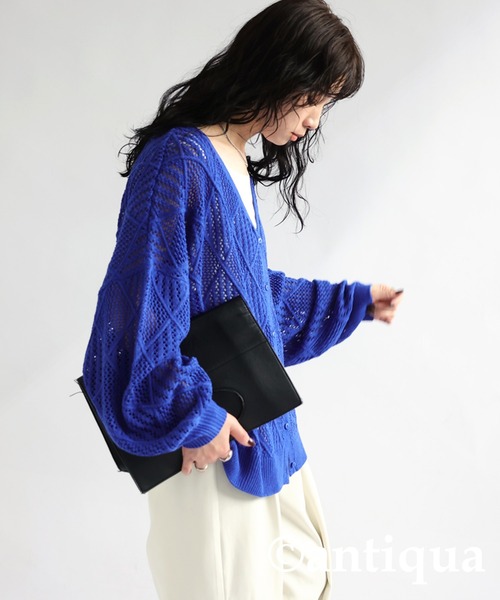 antiqua(アンティカ)の「麻タッチニットカーディガン(カーディガン/ボレロ・レディース・ブルー/ブラック/アイボリー・FREE)」の16枚目の写真