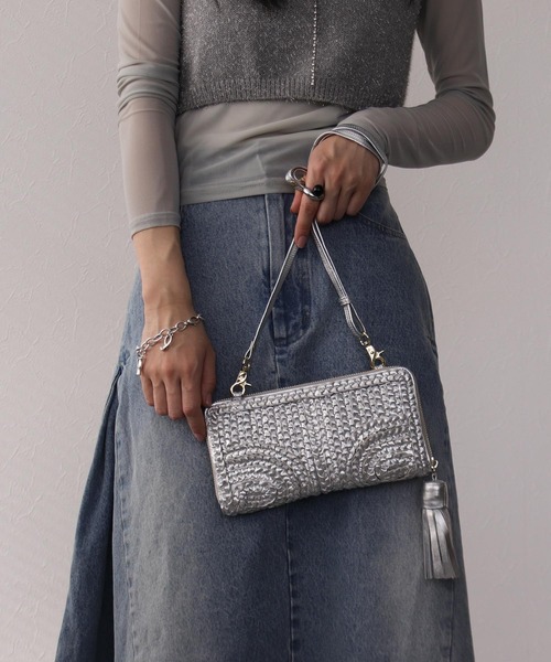 Three Four Time(スリーフォータイム)の「ラムクサリ編みウォレットBAG(財布・レディース・ライトブルー/シルバー/ライトパープル・FREE)」の7枚目の写真