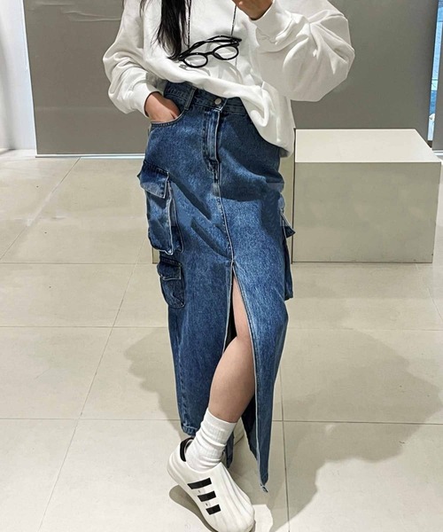 frunco(フランコ)の「デニムカーゴスカート(スカート・レディース・ライトブルー/ブルー・MEDIUM)」の20枚目の写真