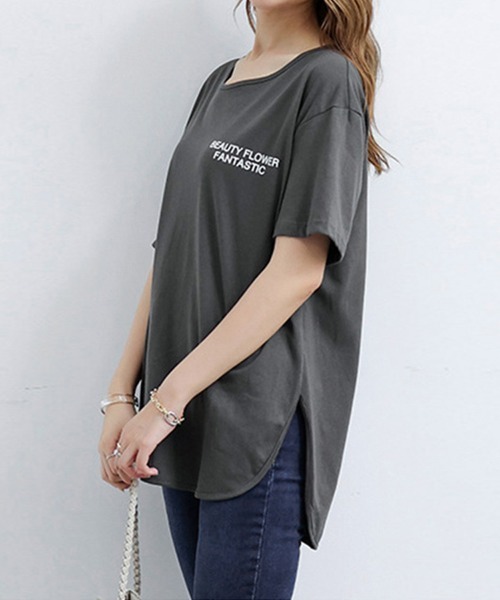 Miniministore(ミニミニストア)の「ロングtシャツ レディース 韓国 ロゴT(Tシャツ/カットソー・レディース・ホワイト/ダークグレー/ブラック・L/XXL/XL/M)」の7枚目の写真