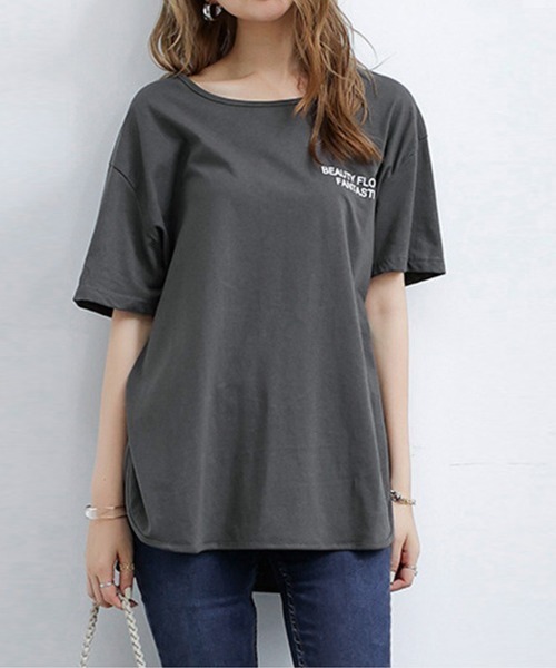 Miniministore(ミニミニストア)の「ロングtシャツ レディース 韓国 ロゴT(Tシャツ/カットソー・レディース・ホワイト/ダークグレー/ブラック・L/XXL/XL/M)」の8枚目の写真