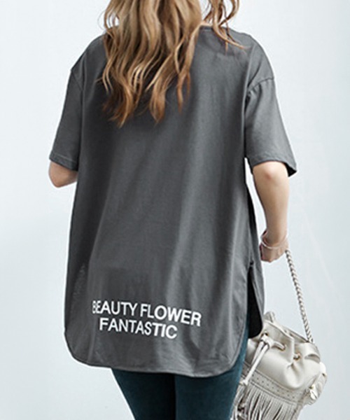 Miniministore(ミニミニストア)の「ロングtシャツ レディース 韓国 ロゴT(Tシャツ/カットソー・レディース・ホワイト/ダークグレー/ブラック・L/XXL/XL/M)」の9枚目の写真