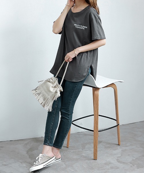 Miniministore(ミニミニストア)の「ロングtシャツ レディース 韓国 ロゴT(Tシャツ/カットソー・レディース・ホワイト/ダークグレー/ブラック・L/XXL/XL/M)」の10枚目の写真