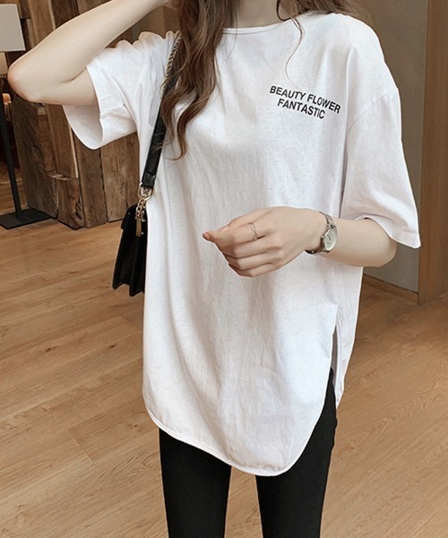 Miniministore(ミニミニストア)の「ロングtシャツ レディース 韓国 ロゴT(Tシャツ/カットソー・レディース・ホワイト/ダークグレー/ブラック・L/XXL/XL/M)」の12枚目の写真