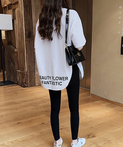 Miniministore(ミニミニストア)の「ロングtシャツ レディース 韓国 ロゴT(Tシャツ/カットソー・レディース・ホワイト/ダークグレー/ブラック・L/XXL/XL/M)」の13枚目の写真