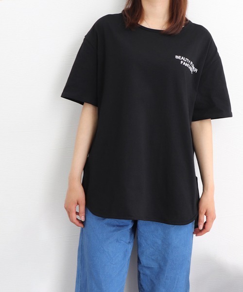 Miniministore(ミニミニストア)の「ロングtシャツ レディース 韓国 ロゴT(Tシャツ/カットソー・レディース・ホワイト/ダークグレー/ブラック・L/XXL/XL/M)」の14枚目の写真