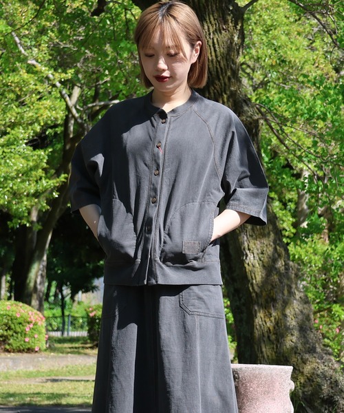 KRIFF MAYER Lady's Collection(クリフメイヤーレディースコレクション)の「異素材切り替えピグメントカーデ(カーディガン/ボレロ・レディース・レッド/ナチュラル/グリーン/チャコール/イエロー・LARGE/MEDIUM)」の3枚目の写真