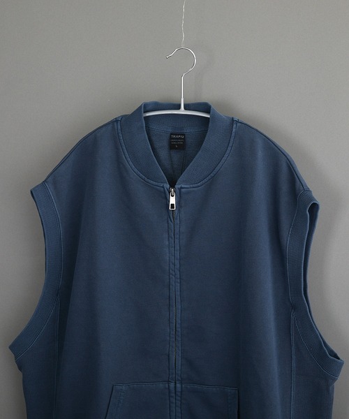 VIBGYOR（ヴィブジョー）の「ピグメント加工 裏毛スウェット ビッグシルエット ZIP ベスト（ベスト・メンズ・ダークブルー/ベージュ/ブラック・LARGE/MEDIUM）」の20枚目の写真