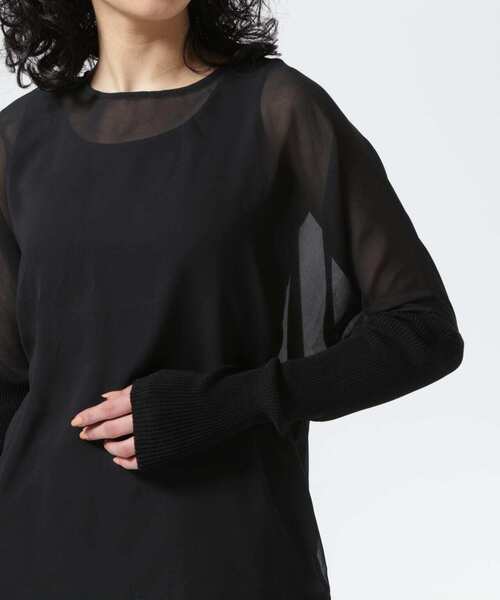 AULA（アウラ）の「AULA/アウラ/ARM KNIT SHEER TOP（Tシャツ/カットソー・レディース・グレー/ブラック・F）」の6枚目の写真