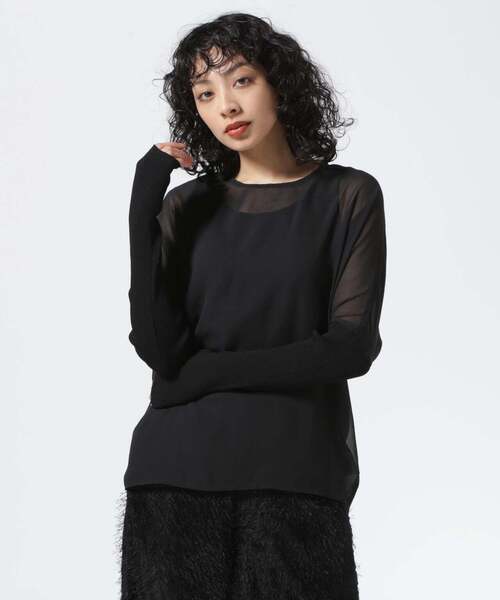 AULA（アウラ）の「AULA/アウラ/ARM KNIT SHEER TOP（Tシャツ/カットソー・レディース・グレー/ブラック・F）」の2枚目の写真
