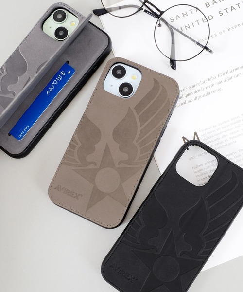 AVIREX（アヴィレックス）の「iPhone15 iPhone14 iPhone13 アヴィレックス [レザー調スタンドケース]（スマホケース/カバー・メンズ・グレー/ブラック/カーキ・iPhone 15）」の3枚目の写真