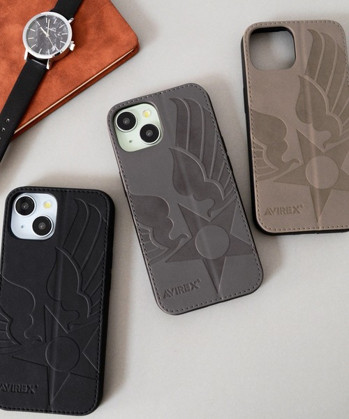 AVIREX（アヴィレックス）の「iPhone15 iPhone14 iPhone13 アヴィレックス [レザー調スタンドケース]（スマホケース/カバー・メンズ・グレー/ブラック/カーキ・iPhone 15）」の9枚目の写真
