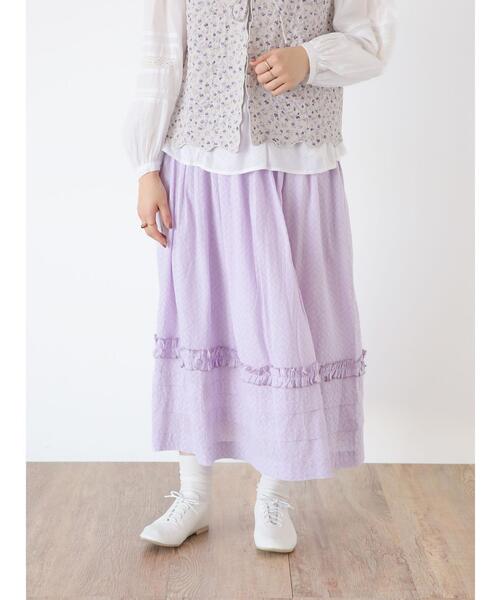 Samansa Mos2（サマンサ モスモス）の「【India crafts】ジャカード裾タックスカート（スカート・レディース・ブラック/グレー/オフホワイト/ラベンダー・F）」の5枚目の写真