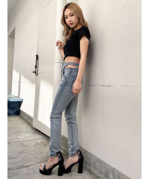 GYDA（ジェイダ）の「カップ付きBACKレースアップテレコトップス（Tシャツ/カットソー・レディース・ライトグレー/ブラック・FREE）」の3枚目の写真