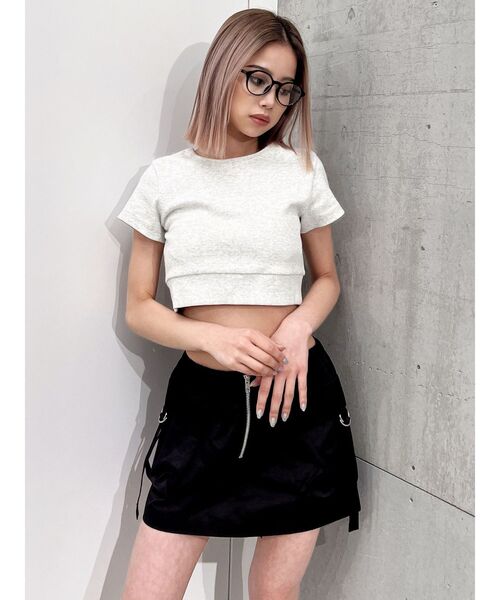 GYDA（ジェイダ）の「カップ付きBACKレースアップテレコトップス（Tシャツ/カットソー・レディース・ライトグレー/ブラック・FREE）」の5枚目の写真