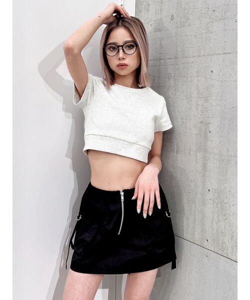 GYDA（ジェイダ）の「カップ付きBACKレースアップテレコトップス（Tシャツ/カットソー・レディース・ライトグレー/ブラック・FREE）」の7枚目の写真