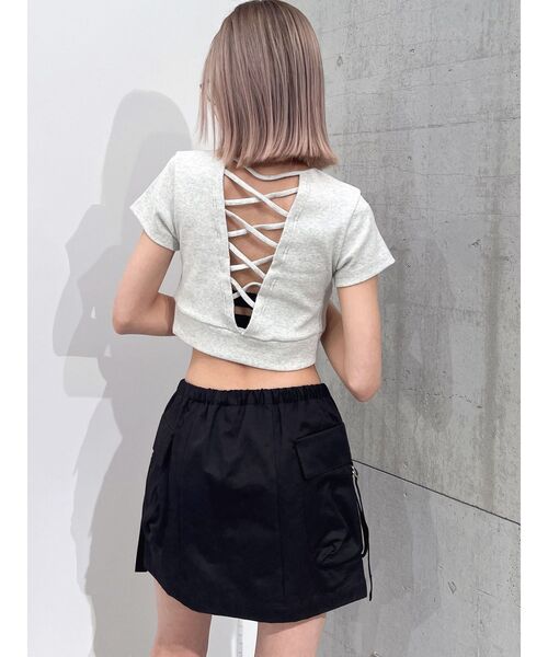 GYDA（ジェイダ）の「カップ付きBACKレースアップテレコトップス（Tシャツ/カットソー・レディース・ライトグレー/ブラック・FREE）」の8枚目の写真