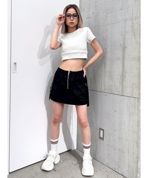 GYDA（ジェイダ）の「カップ付きBACKレースアップテレコトップス（Tシャツ/カットソー・レディース・ライトグレー/ブラック・FREE）」の9枚目の写真