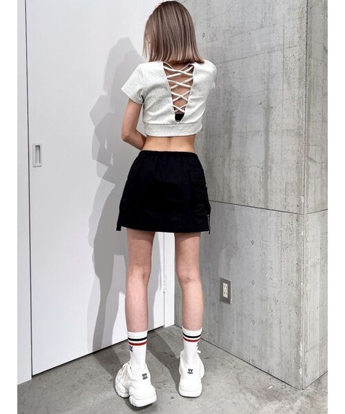 GYDA（ジェイダ）の「カップ付きBACKレースアップテレコトップス（Tシャツ/カットソー・レディース・ライトグレー/ブラック・FREE）」の11枚目の写真