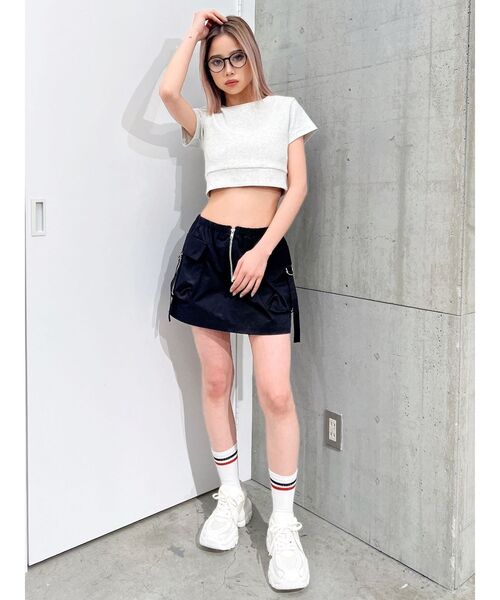 GYDA（ジェイダ）の「カップ付きBACKレースアップテレコトップス（Tシャツ/カットソー・レディース・ライトグレー/ブラック・FREE）」の12枚目の写真