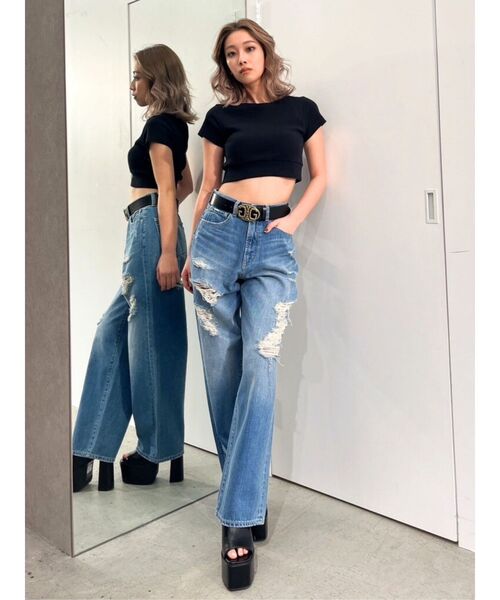 GYDA（ジェイダ）の「カップ付きBACKレースアップテレコトップス（Tシャツ/カットソー・レディース・ライトグレー/ブラック・FREE）」の14枚目の写真