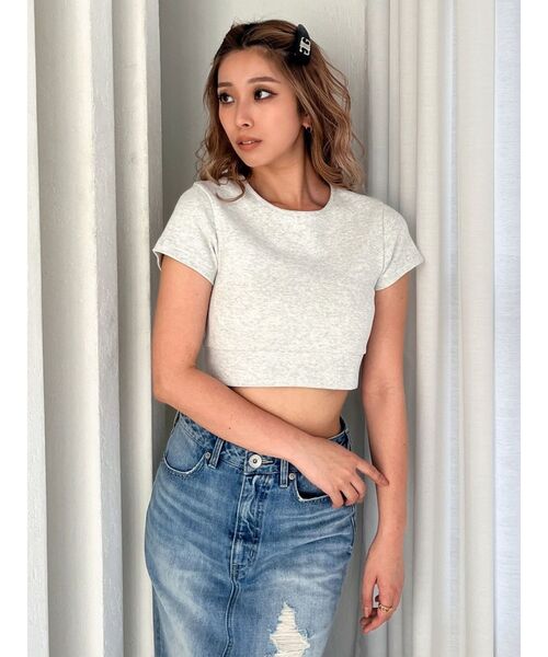 GYDA（ジェイダ）の「カップ付きBACKレースアップテレコトップス（Tシャツ/カットソー・レディース・ライトグレー/ブラック・FREE）」の15枚目の写真