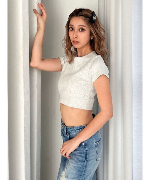 GYDA（ジェイダ）の「カップ付きBACKレースアップテレコトップス（Tシャツ/カットソー・レディース・ライトグレー/ブラック・FREE）」の16枚目の写真