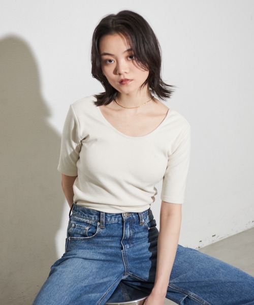 Shelly island（シェリーアイランド）の「カップ付きバックオープンTシャツ（Tシャツ/カットソー・レディース・ブラック/ホワイト/ピンク・FREE）」の15枚目の写真