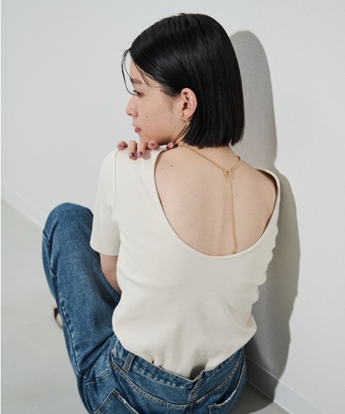 Shelly island（シェリーアイランド）の「カップ付きバックオープンTシャツ（Tシャツ/カットソー・レディース・ブラック/ホワイト/ピンク・FREE）」の11枚目の写真