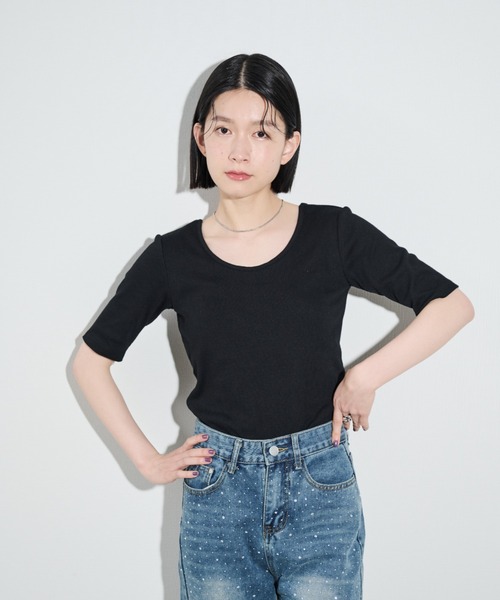 カップ付きバックオープンTシャツ（Tシャツ/カットソー