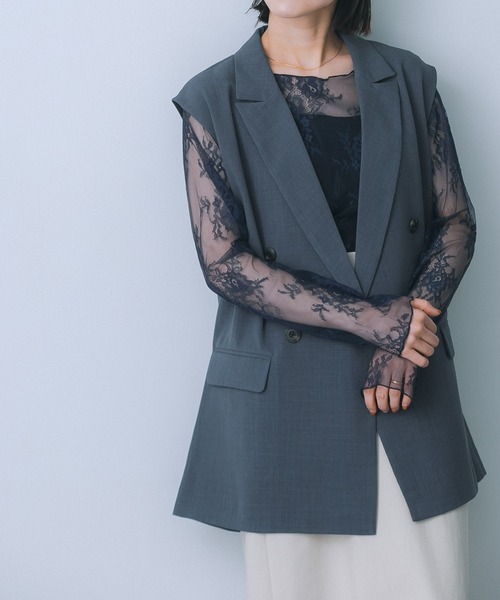 HEYUMM（ヘユム）の「レースシアートップ（その他トップス・レディース・ネイビー/ブラック/オフホワイト・ONE）」の3枚目の写真